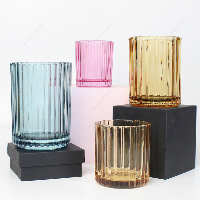 Round straight edge glass candle jar